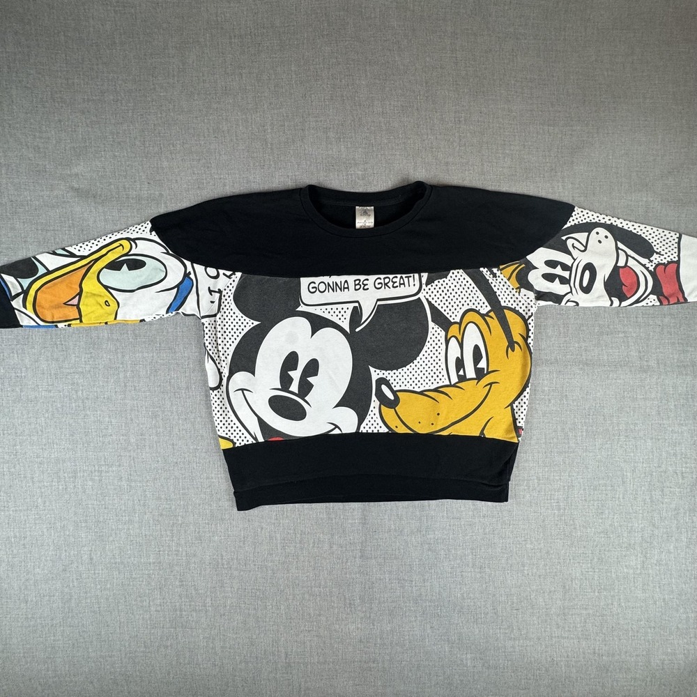 Disney Sweatshirt Adult XL Black Comic Mickey Pluto‎ Donald Goofy Graphic - Picture 2 of 8